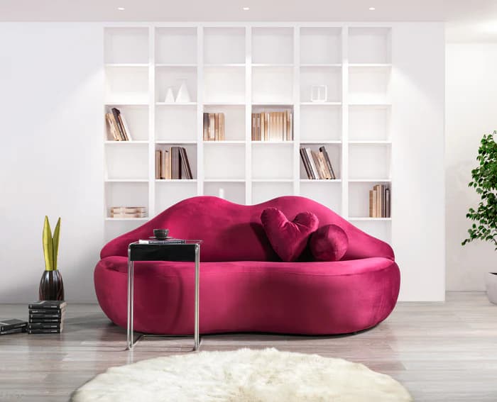 Lips Maroon Velvet Loveseat 81"  | image 1