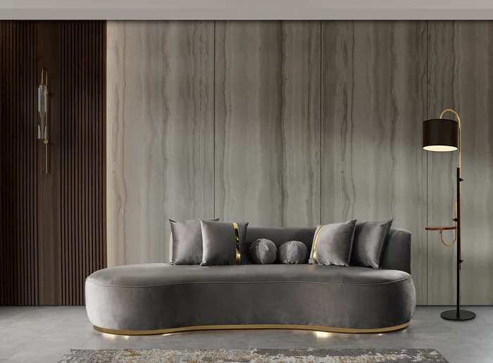 Ella Gray Velvet 106" Chaise Lounge  | image 1