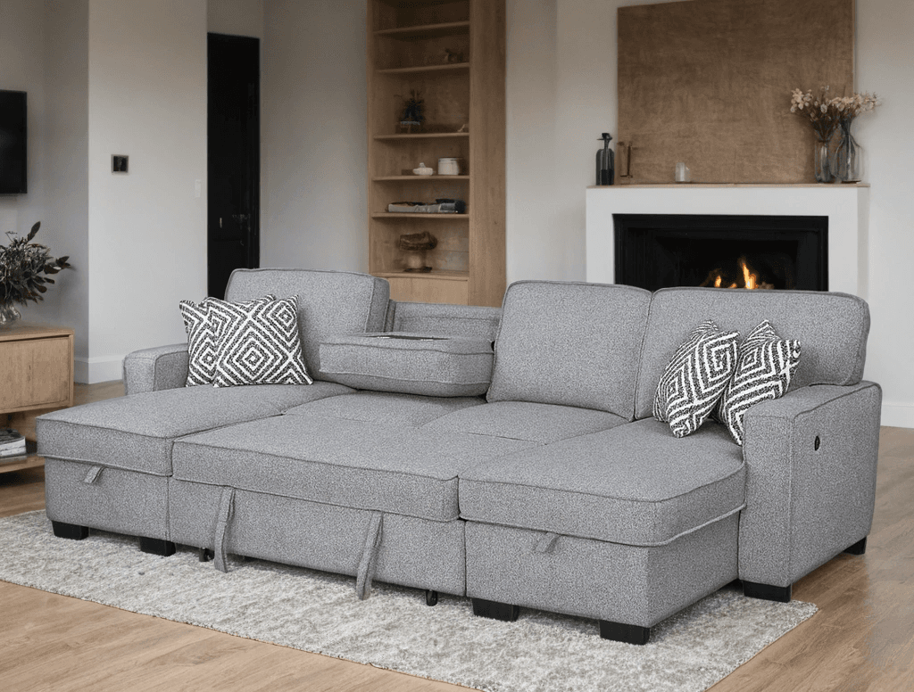 Sahara Gray - Double Storage Chaise Sectional w/ Drop Down Cupholders  | image 2