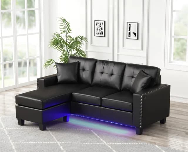 Messi Black PU - Reversible Sectional | image 1