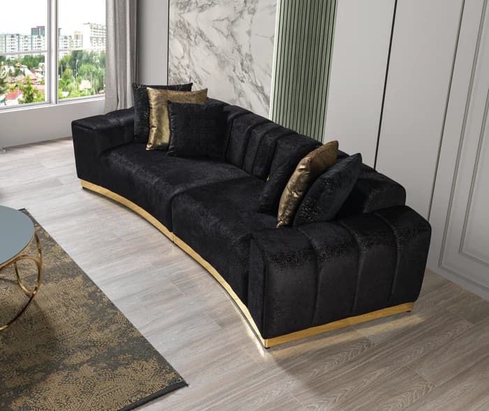 Michelle Black Velvet 2-Piece Curved 118" Sectional | image 3