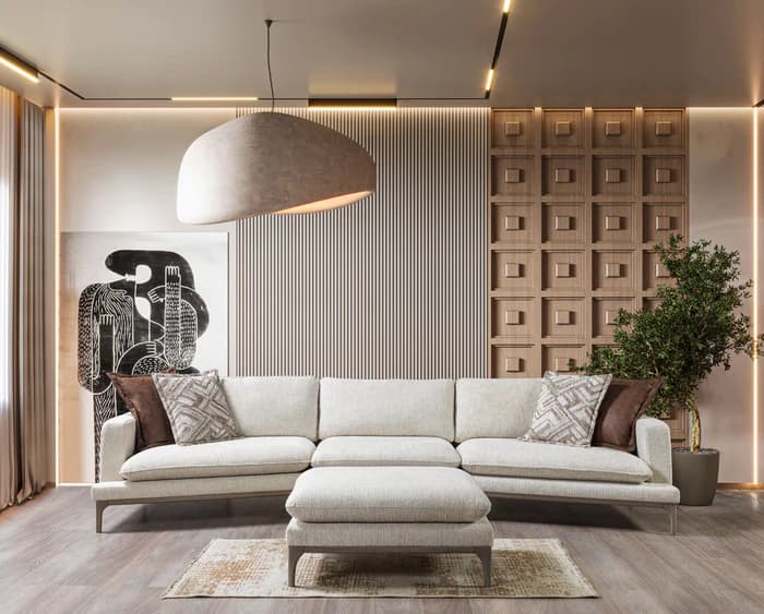 Dylan Ivory Linen 3-Piece Curved 126" Sectional with Ottoman | image 1