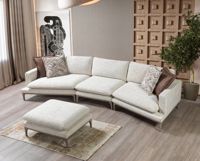 Dylan Ivory Linen 3-Piece Curved 126" Sectional with Ottoman | image 2