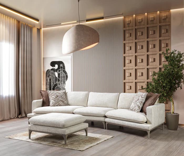 Dylan Ivory Linen 3-Piece Curved 126" Sectional with Ottoman | image 3