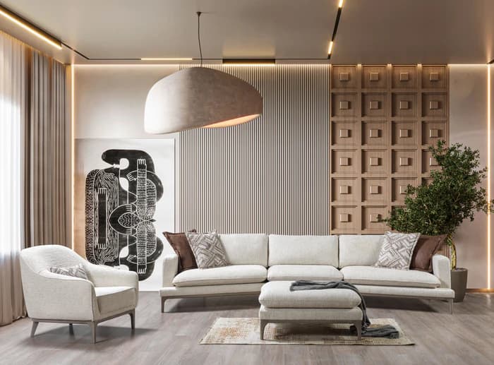 Dylan Ivory Linen 3-Piece Curved 126" Sectional with Ottoman | image 4