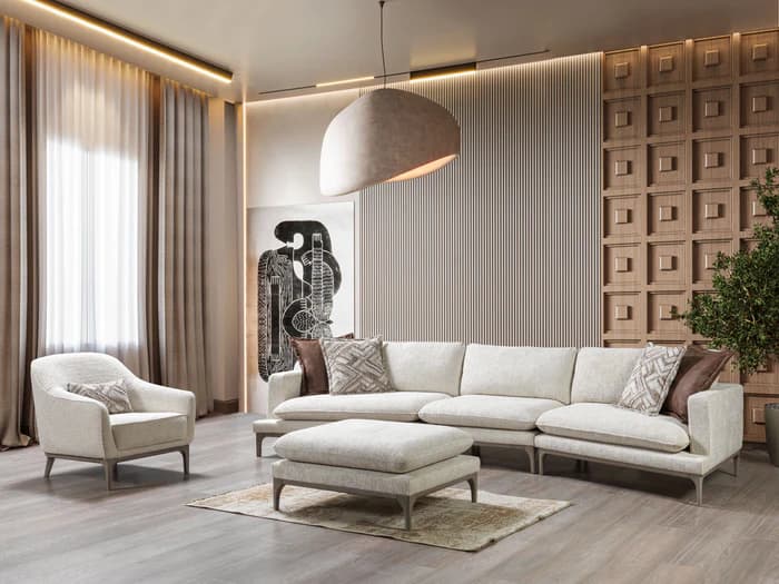 Dylan Ivory Linen 3-Piece Curved 126" Sectional with Ottoman | image 5