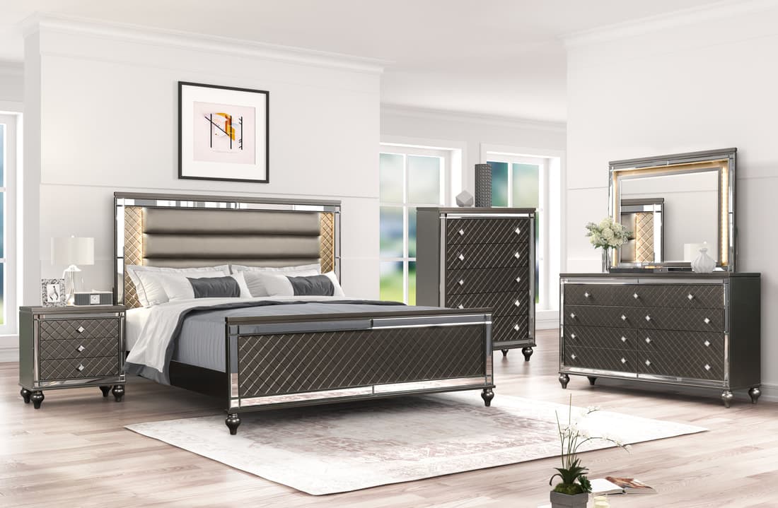 Stars Charcoal - 5PC Bedroom Set Queen, King | image 1