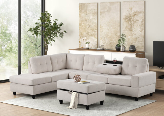 45Heights Reversible Sectional + Ottoman - Beige