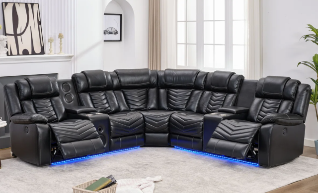 ACE26 Black Reclining Sectional - Black