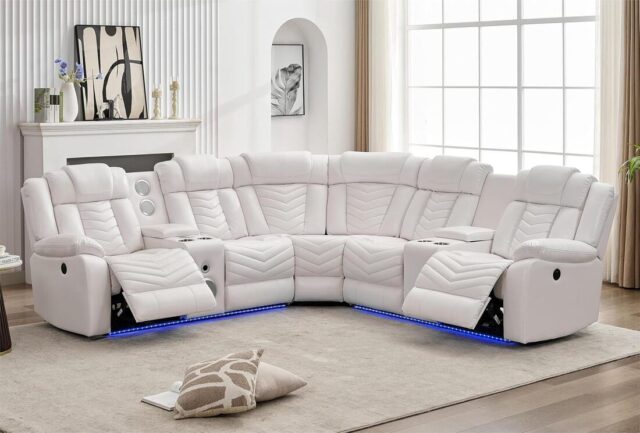 ACE27 White Reclining Sectional - White