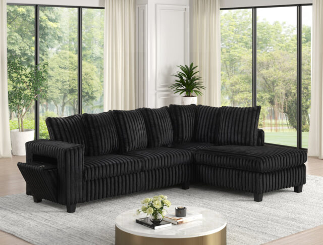 515 - Reversible Sectional **NEW ARRIVAL** - Black, Corduroy