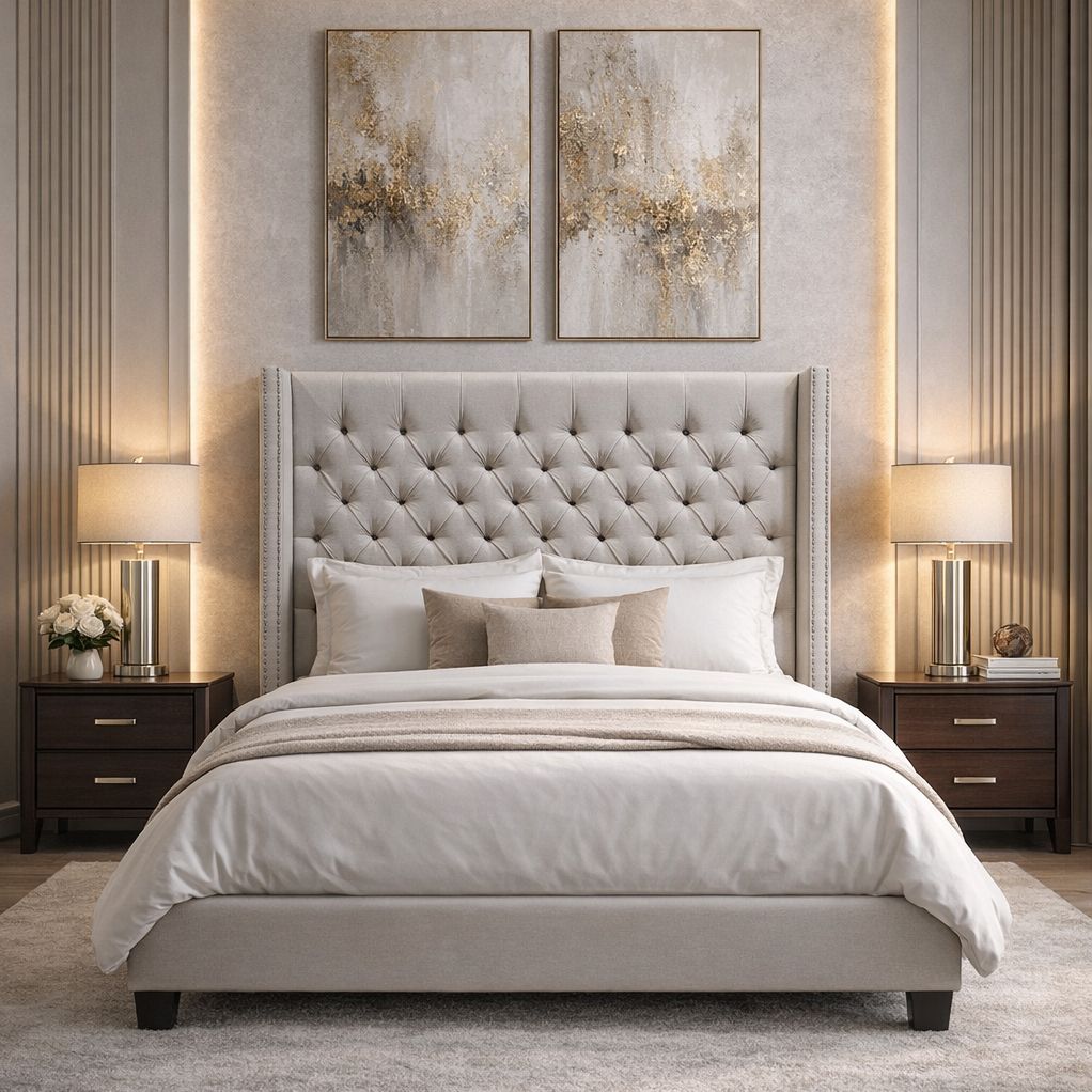 Hugh Linen Upholstered Platform Bed