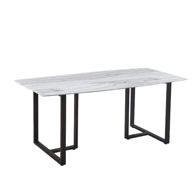 Tulsa 70.86″ Tempered Glass Faux Mable Finish Dining Table