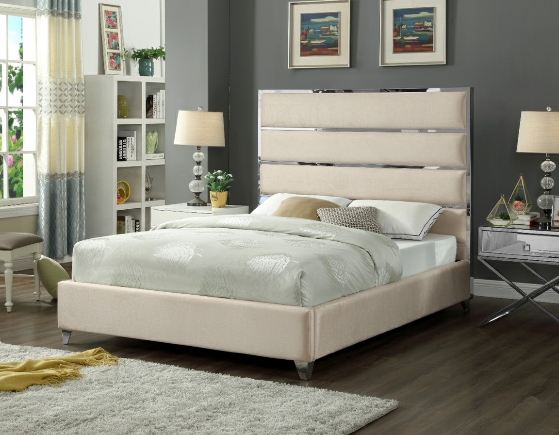 Lauren Beige Velvet Upholstered Platform Bed