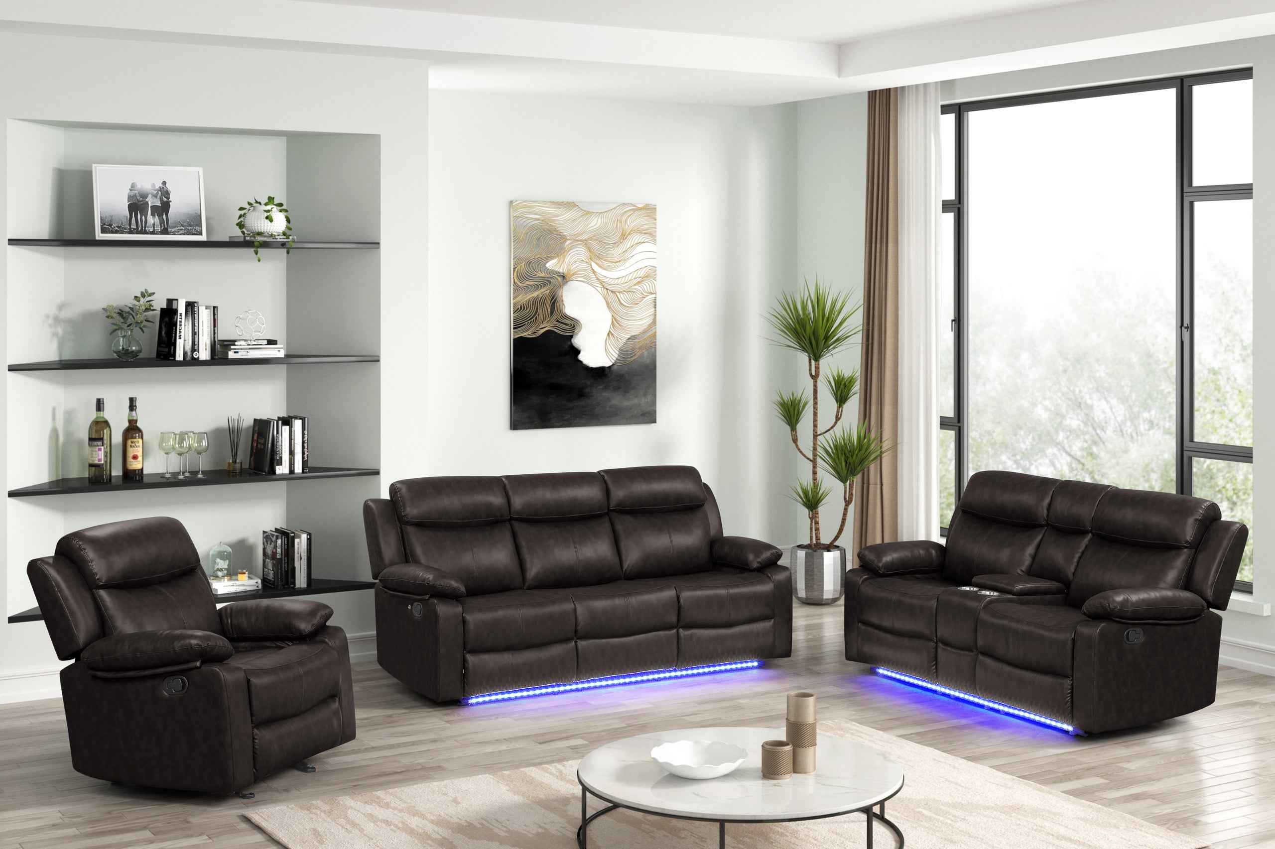 Aiden Brown Leather Gel 3-Piece Manual Reclining Set