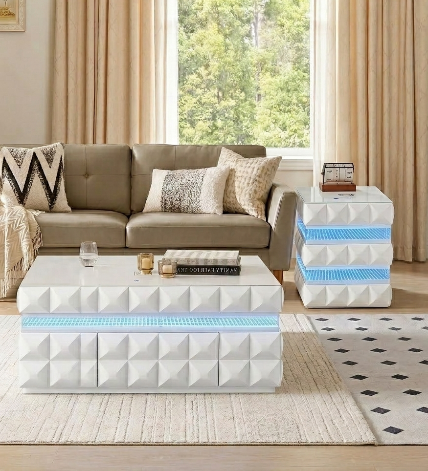 Alix White Coffee Table and End Table