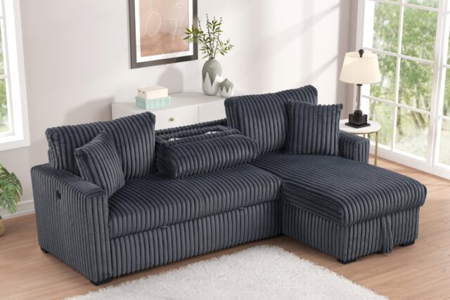 Aria Charcoal Sectional With Pull-Out Bed & Storage Chaise