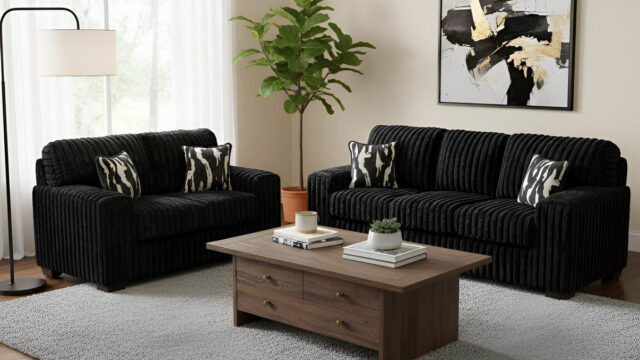 Austin Black Sofa and Loveseat