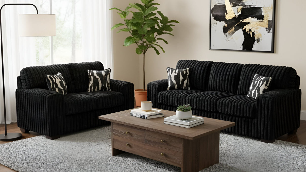 Austin Black Sofa and Loveseat