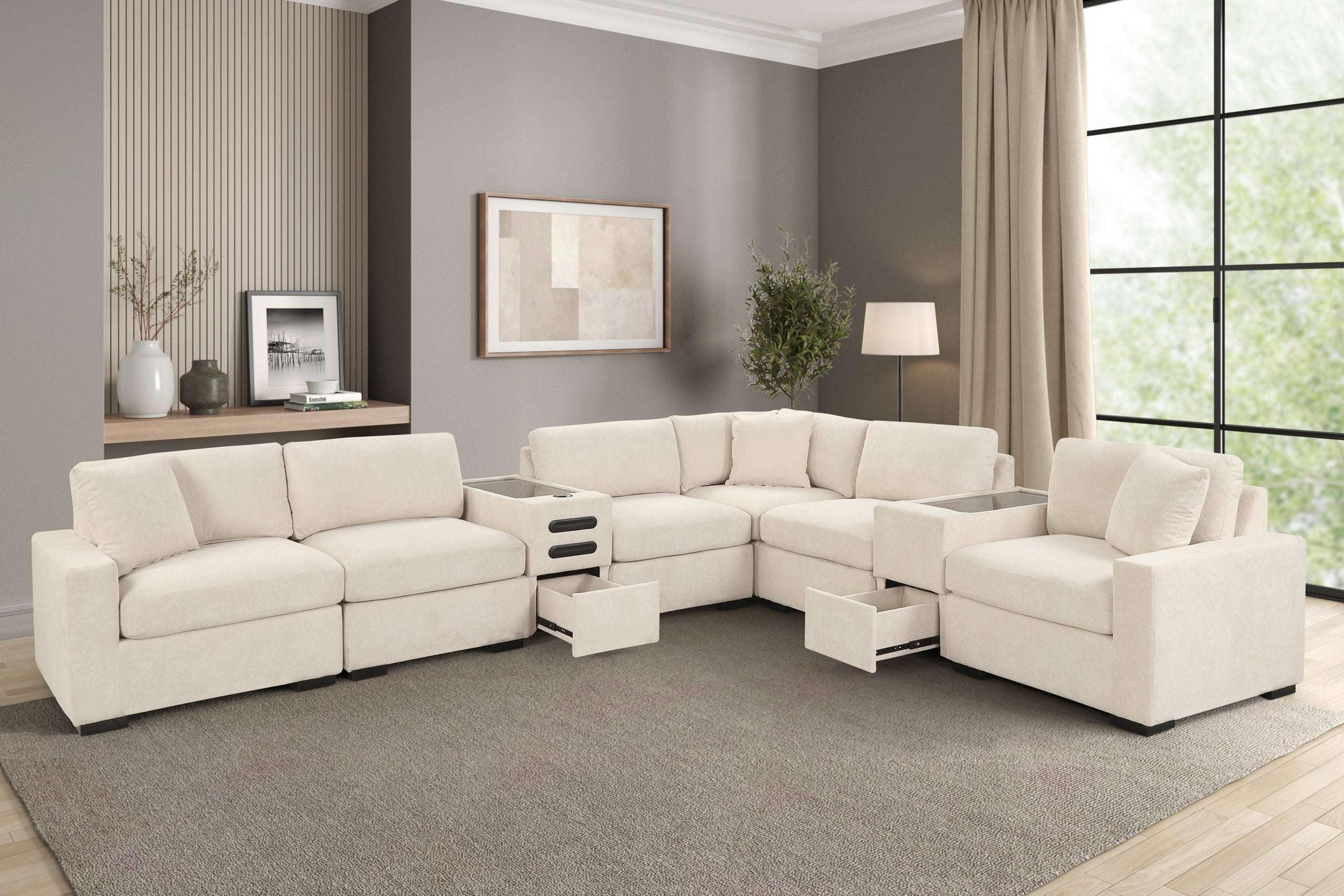 Barista Beige 8-Piece Performance Fabric Modular Sectional Set