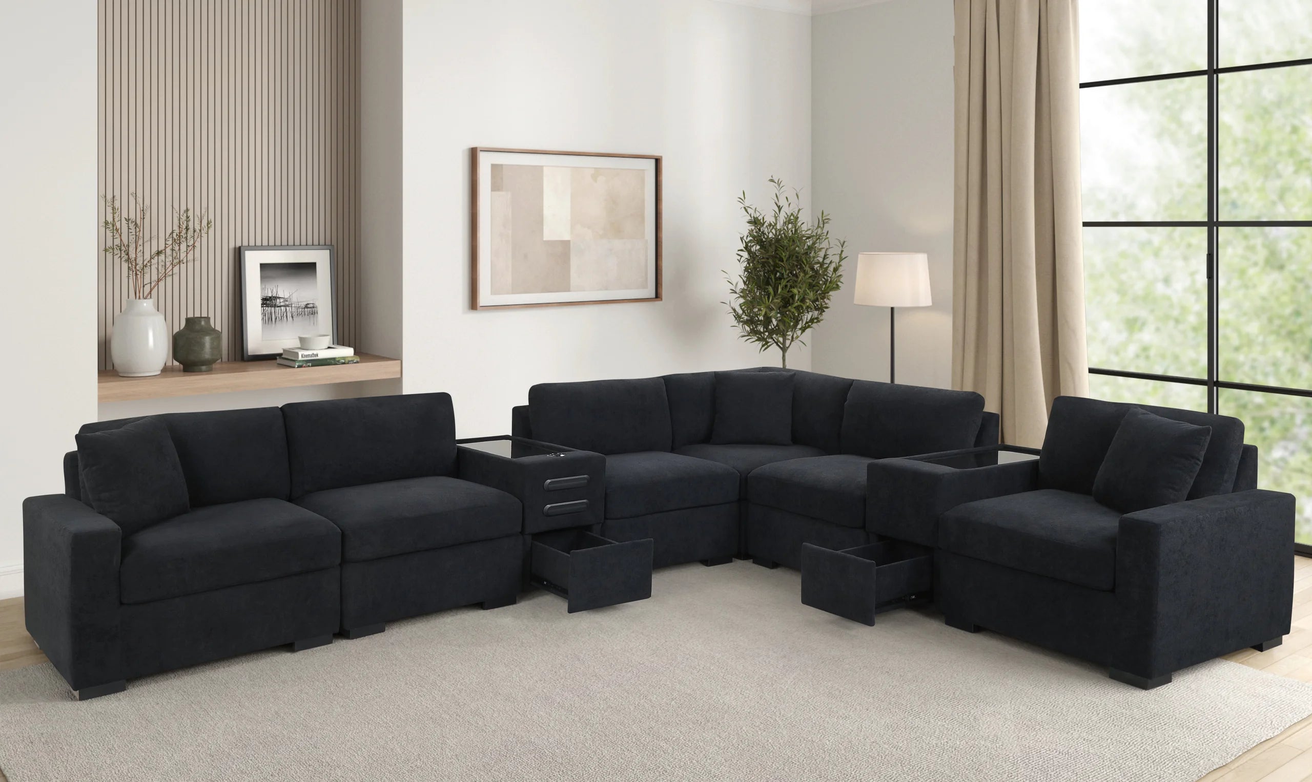 Barista Black 8-piece Performance Fabric Modular Sectional Set
