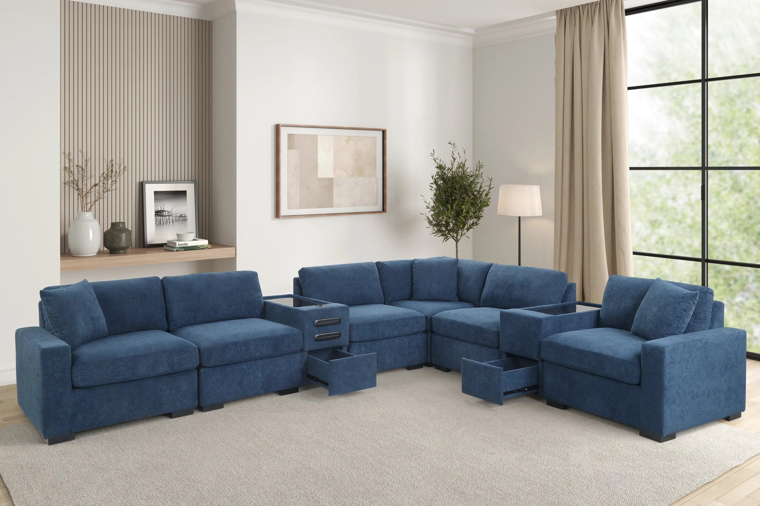Barista Blue 8-piece Performance Fabric Modular Sectional Set
