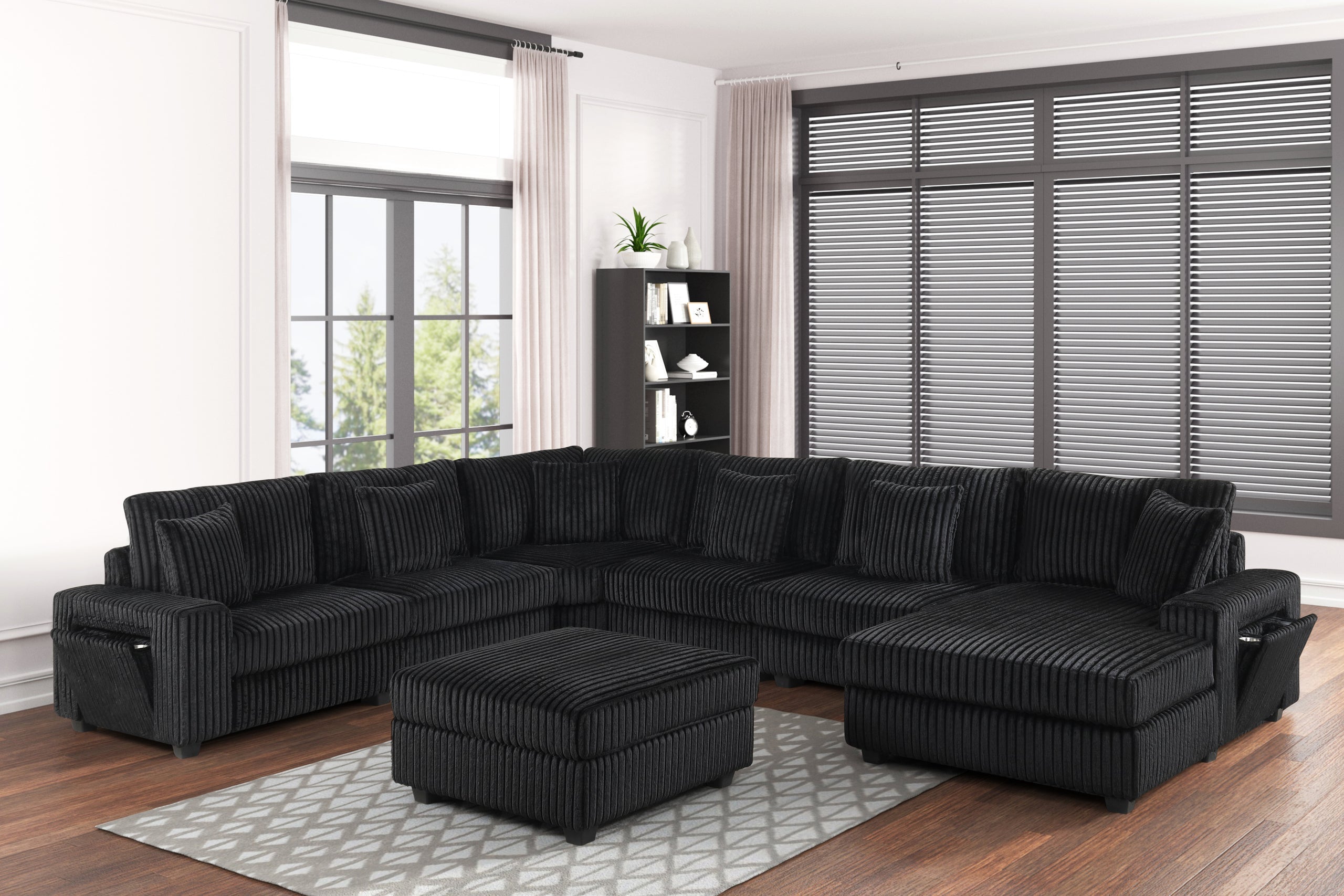 Bazooka Black 7-Piece Sectional with Ottoman