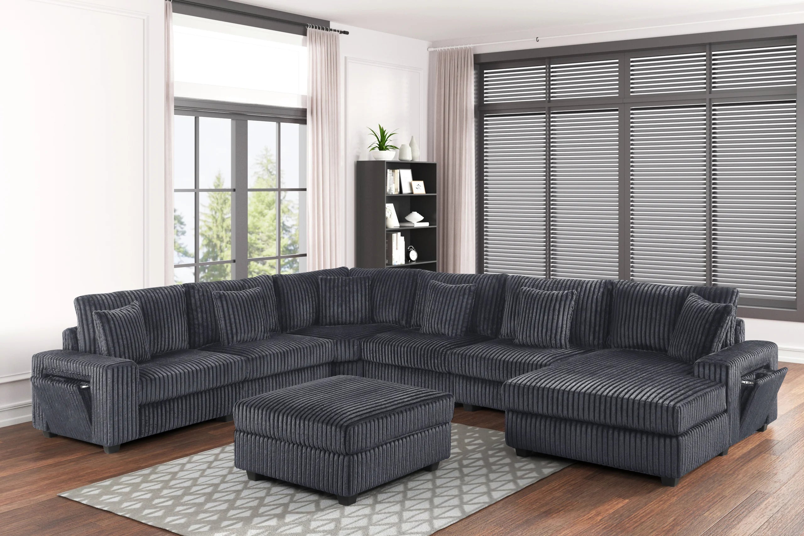 Bazooka Charcoal 7-Piece Sectional with Ottoman