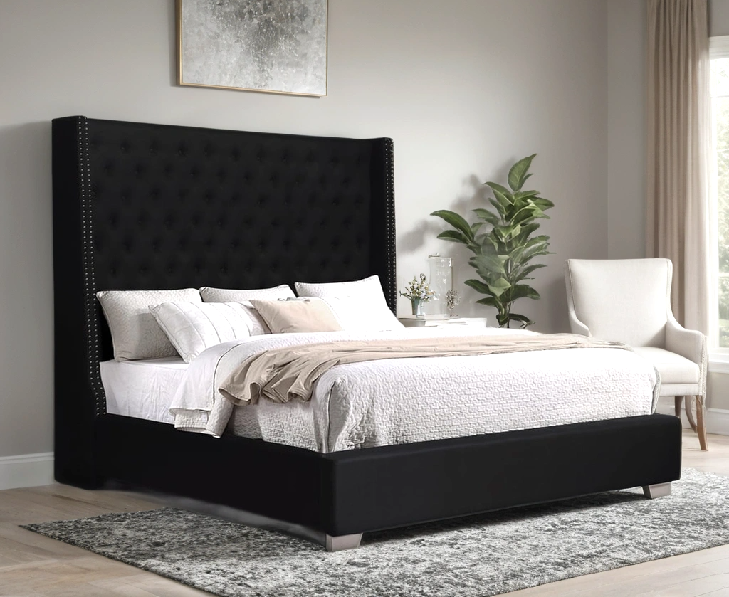 Carmen Black Diamond Tufted Queen Bed
