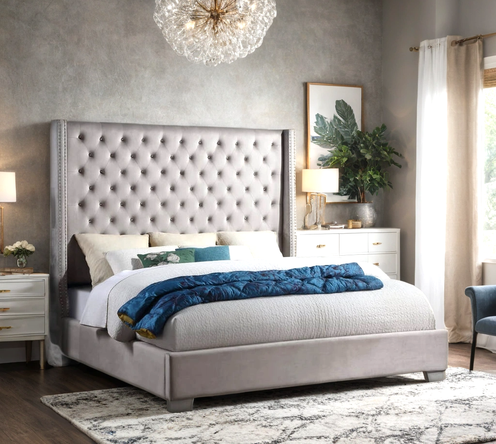 Carmen Silver Diamond Tufted Queen Bed