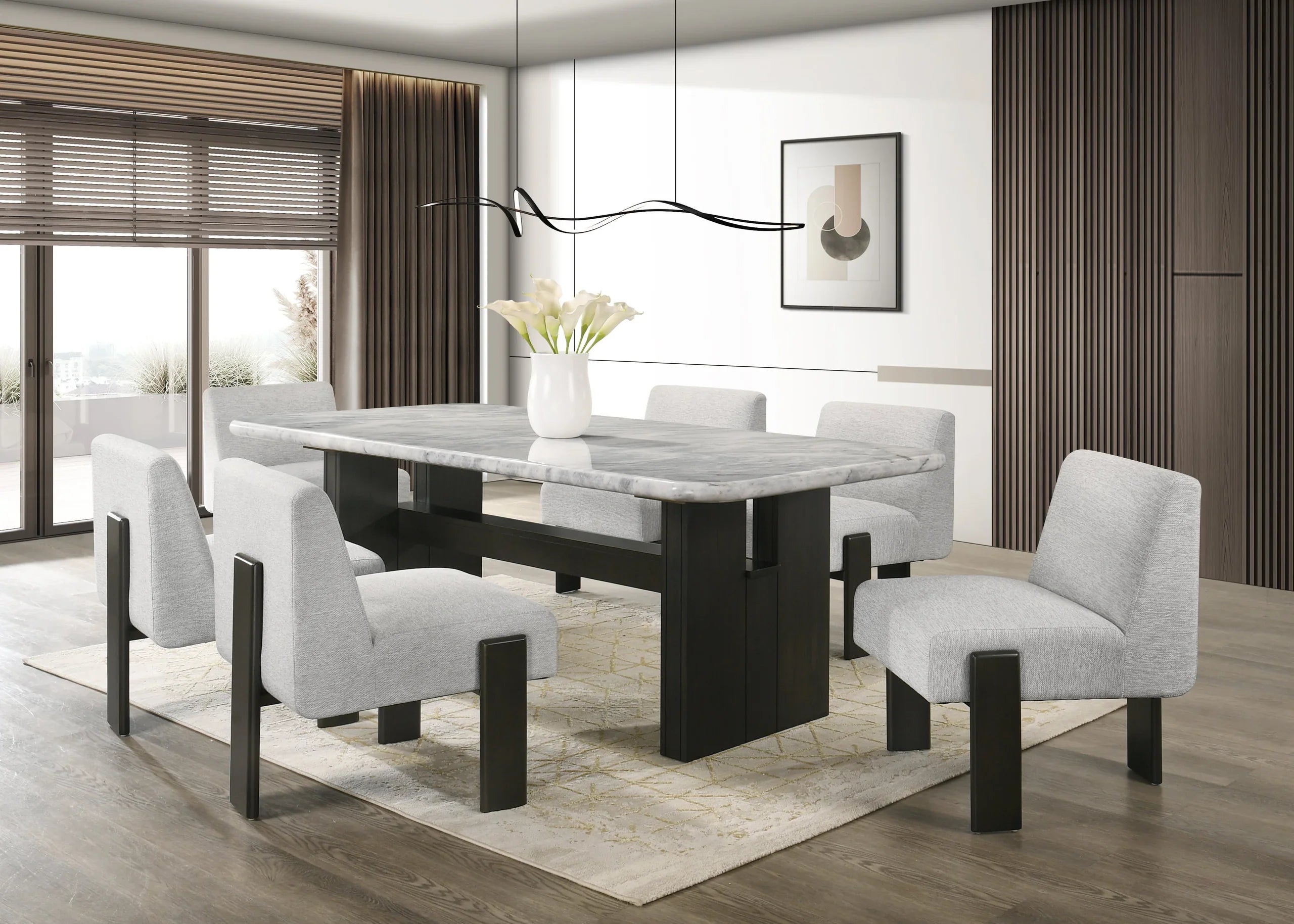 Diva Gray Genuine Marble 7-Piece Dining Room Set