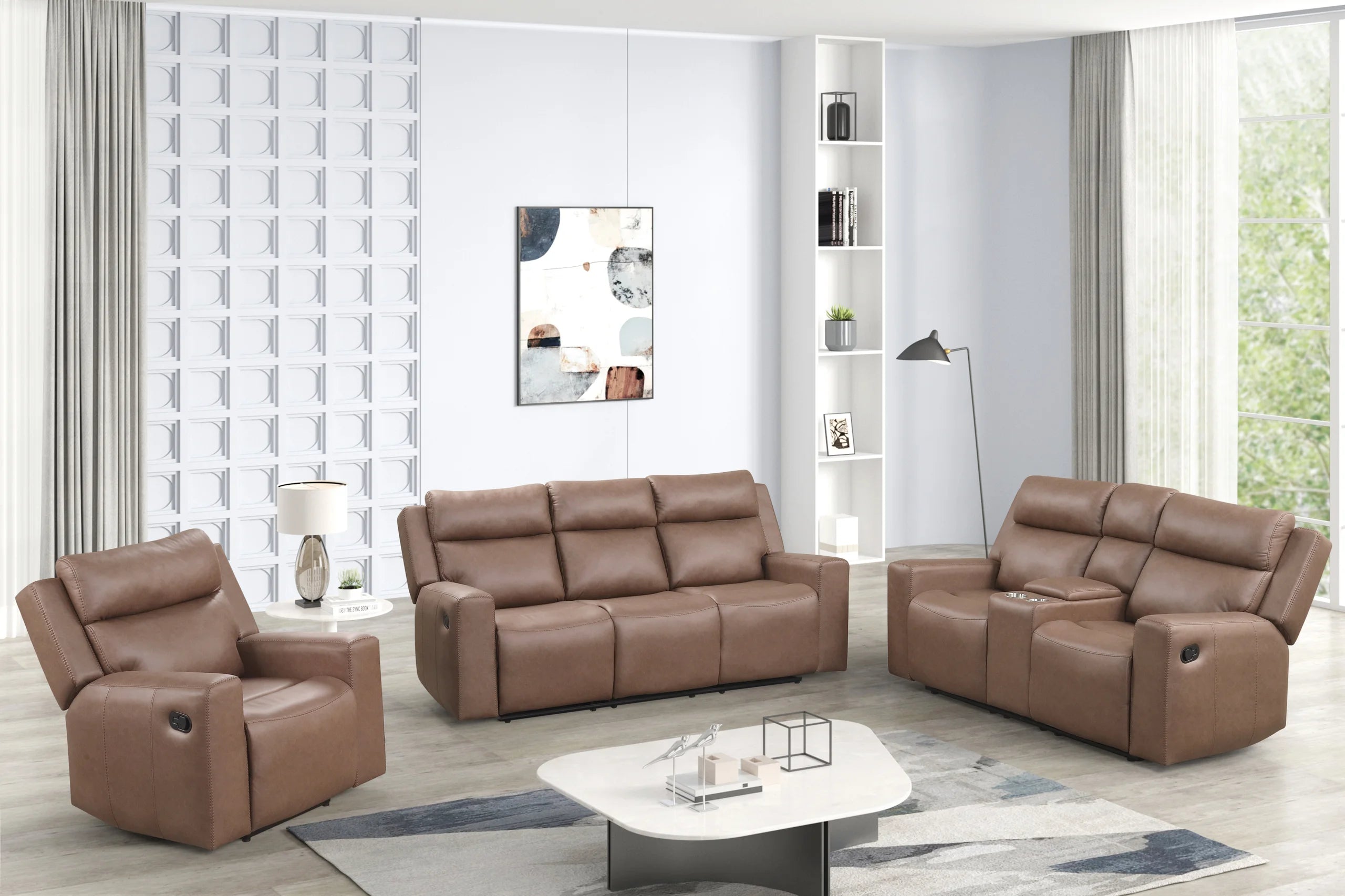 Elevation Brown Leather Gel 3-piece Reclining Living Room Set