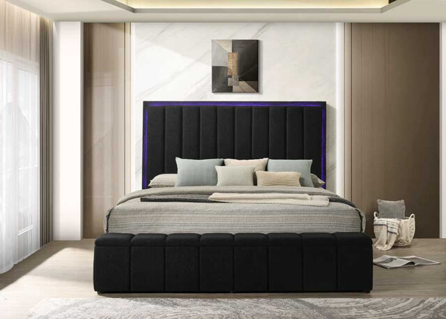 Florence Black Boucle LED King Platform Bed