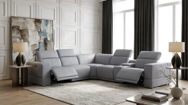 Franco II 6-Piece Light Blue (2 Powers Head/Foot) Sectional