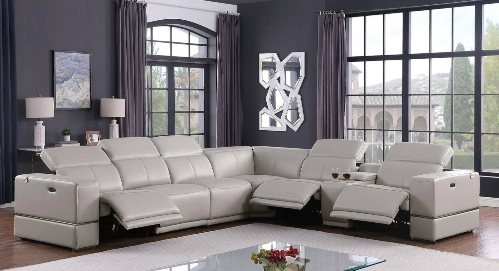 Franco Light Grey 7-Piece 4 Power Reclining Sectional