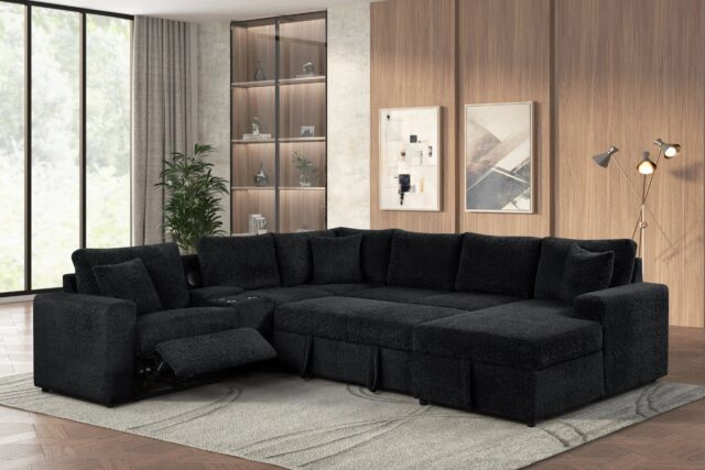 Hunter Black Sectional with Bluetooth Speaker & Pull-Out Bed