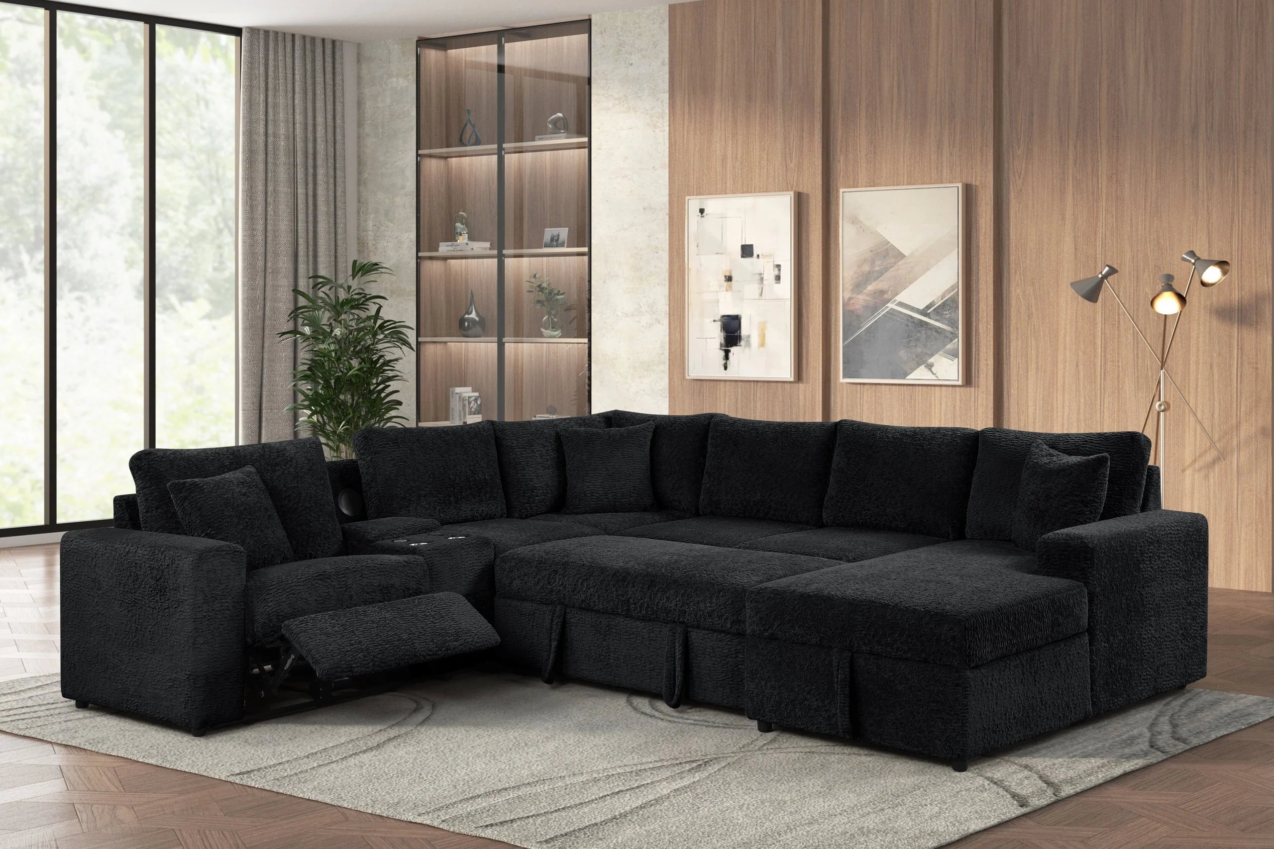 Hunter Black Sectional with Bluetooth Speaker & Pull-Out Bed