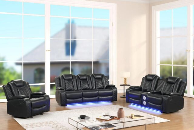 Luz Black 3-Piece Reclining Living Room Set