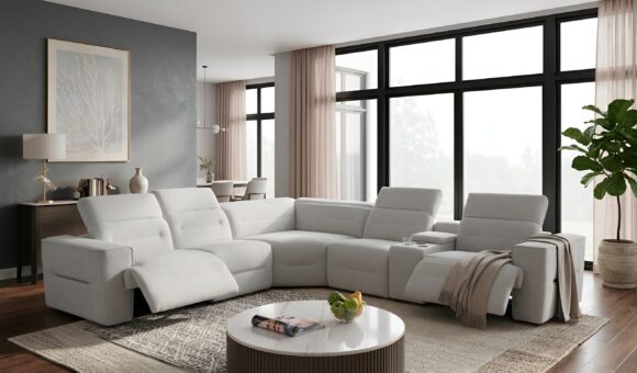 Nexus Light Grey Fabric Power Reclining Sectional