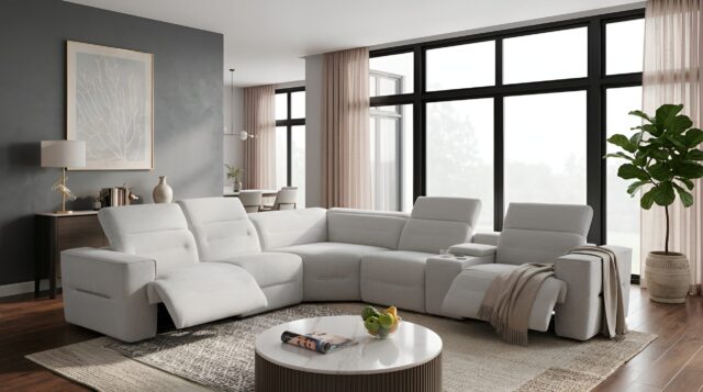 Nexus Light Grey Fabric Power Reclining Sectional