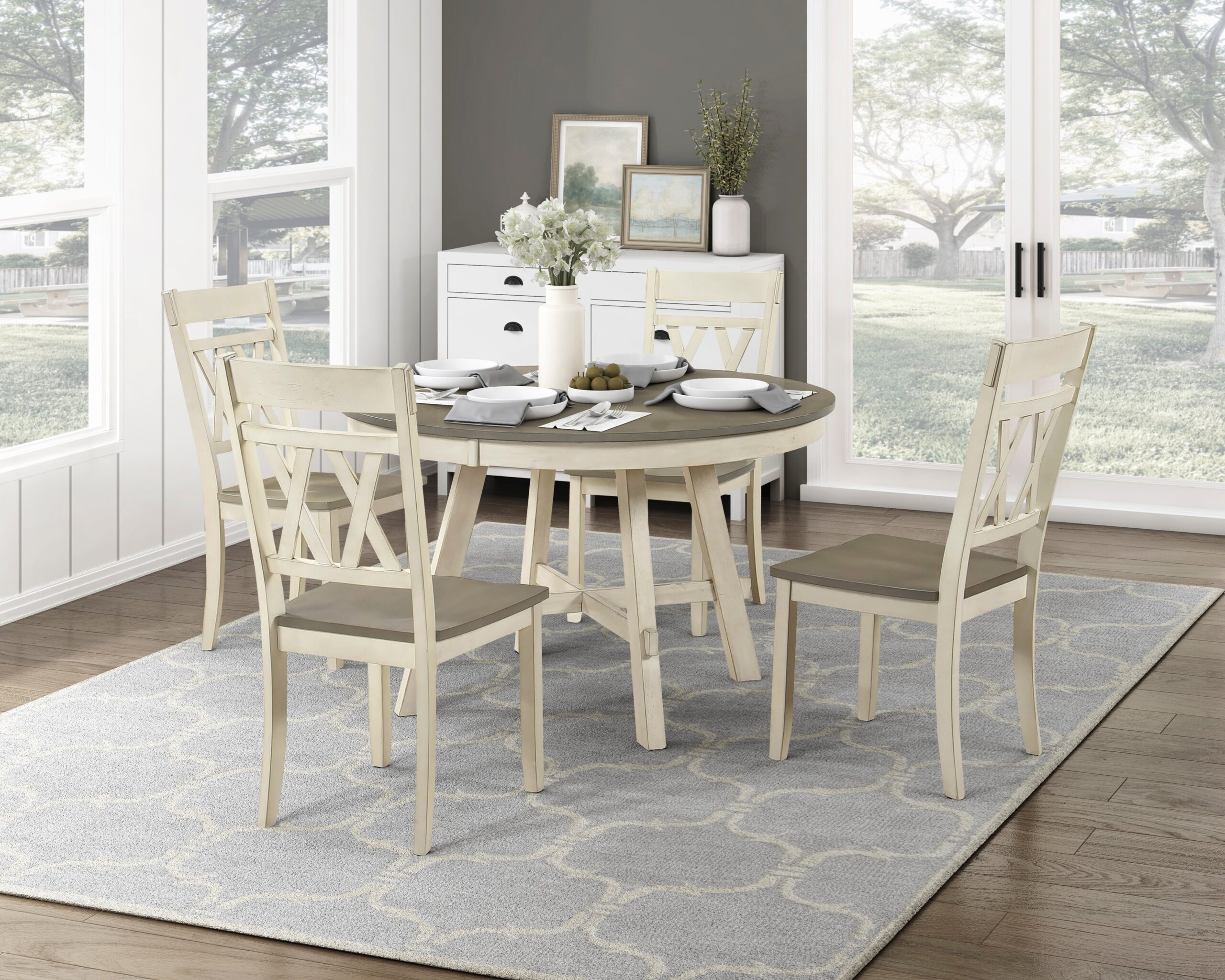 Ogden Graywash/Antique White Farmhouse Round Dining Room Set