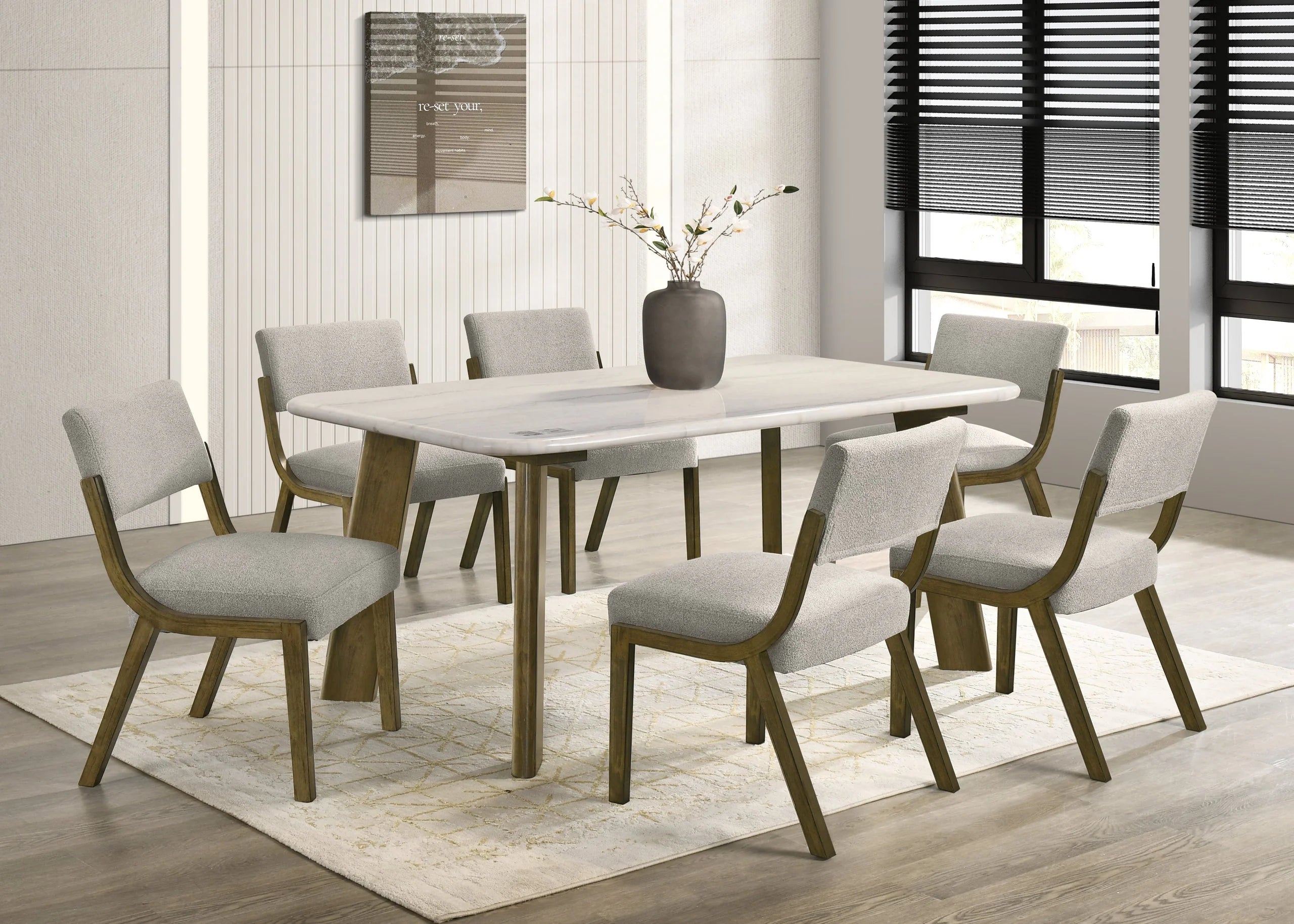 Parker Beige/Walnut Genuine Marble 7-Piece Dining Room Set