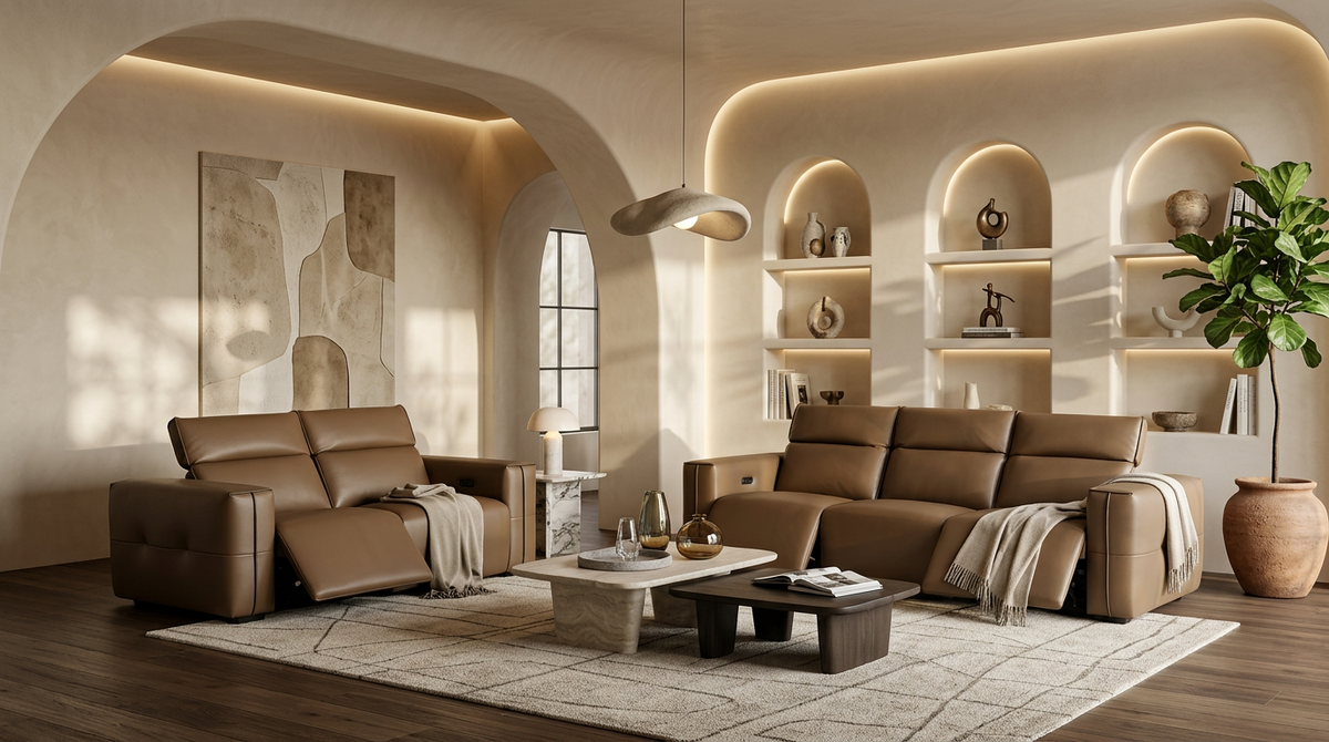Ember Brown Power Reclining Sofa and Loveseat