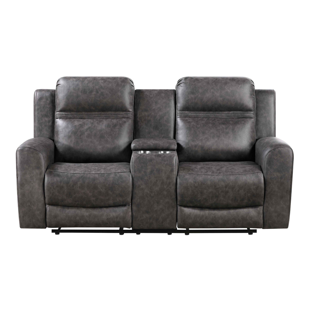 Hearth Charcoal Double Reclining Loveseat with Center Console