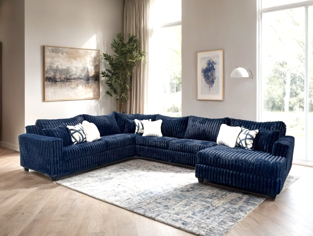 Midnight 4-Piece Blue Oversized Right Arm Facing (RAF) Sectional