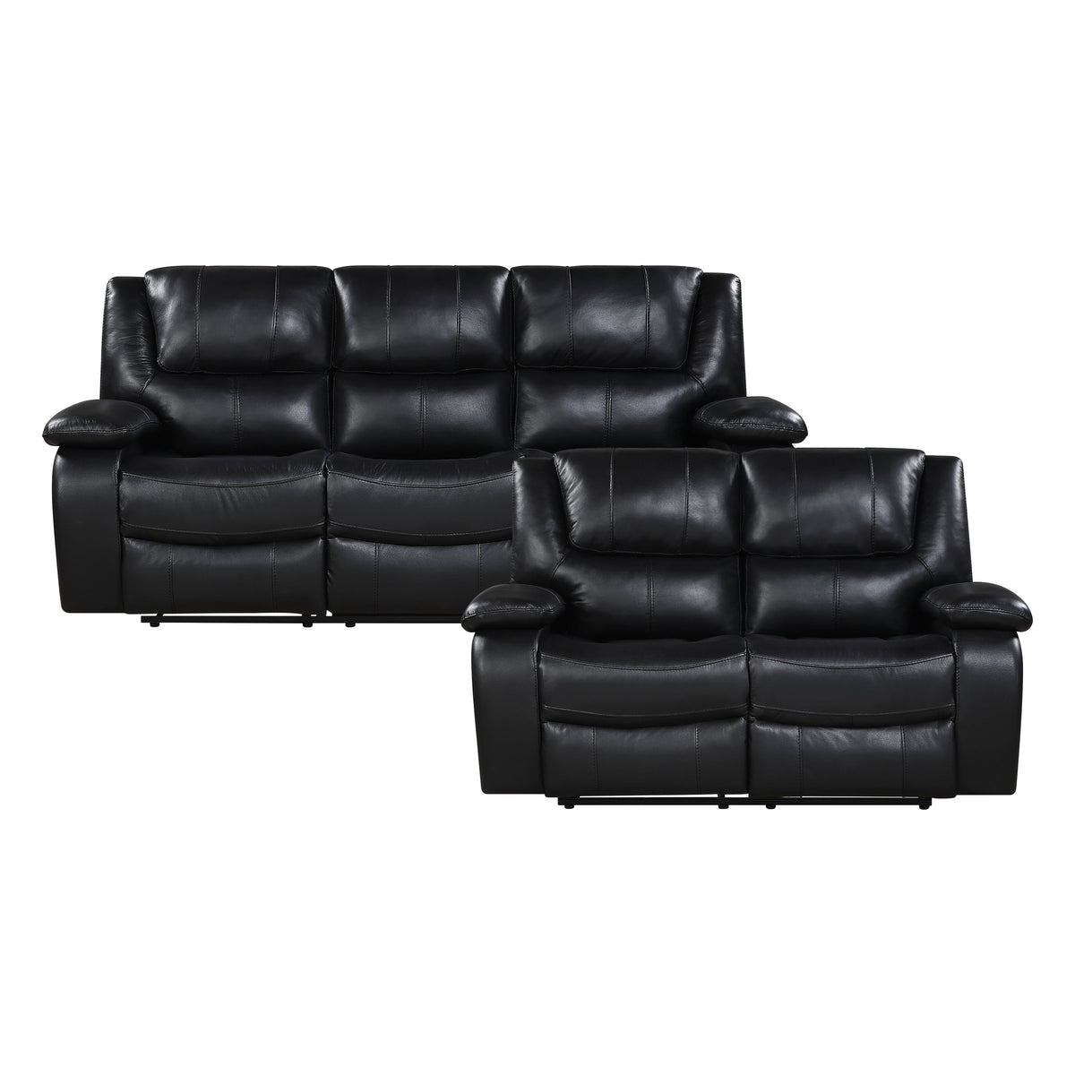 Ellicott Black Genuine Leather Double Reclining Living Room Set