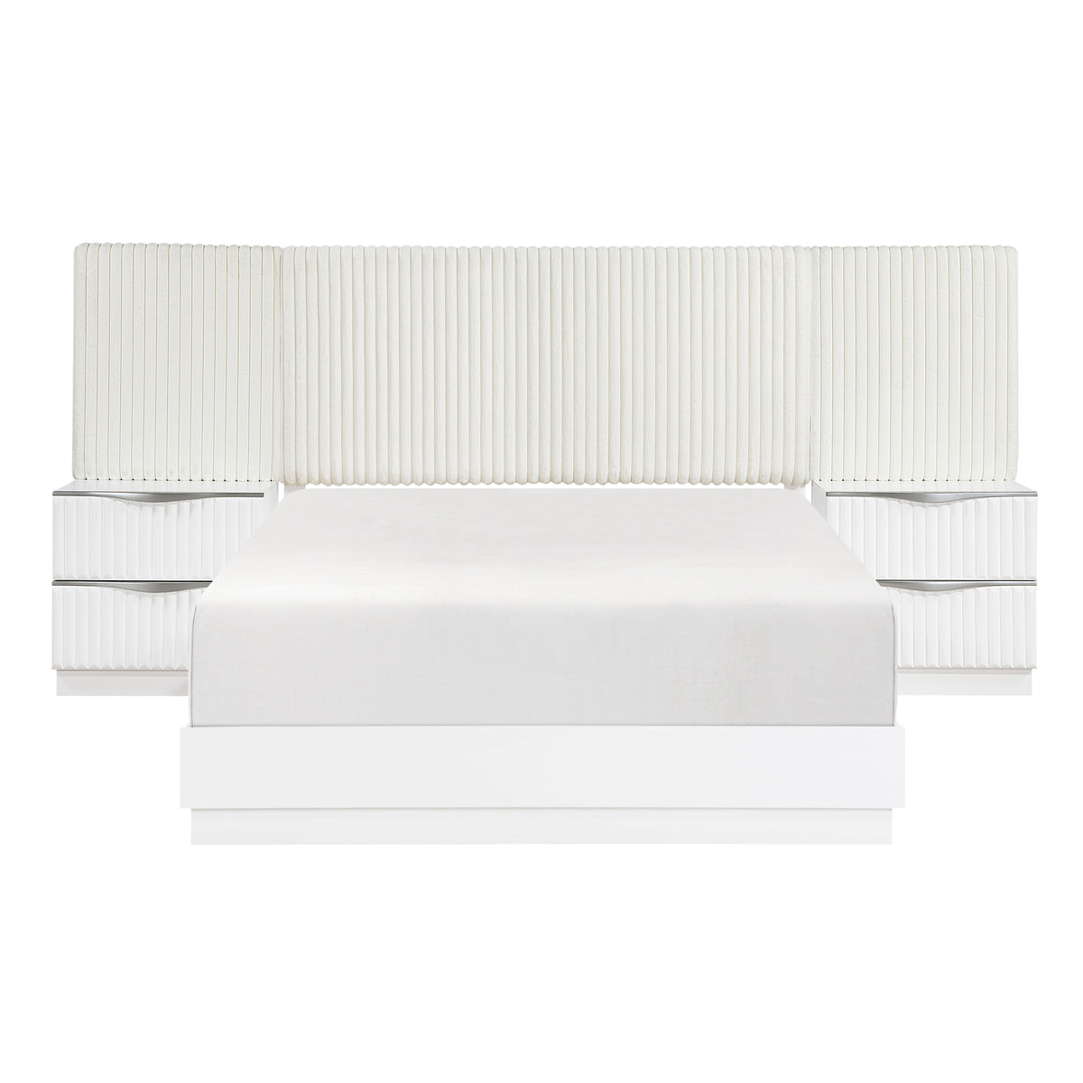Linea Pearl White California King Bed with 2 Nightstands