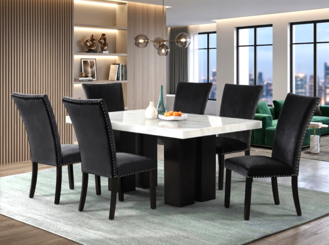 Oslo Black 7-Piece Faux Marble Dining Set