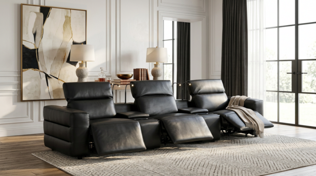 Diamante Black 5-Piece 3 Power Recliner Row