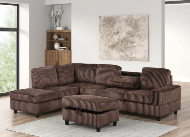 Heights Chocolate Reversible Sectional & Storage Ottoman